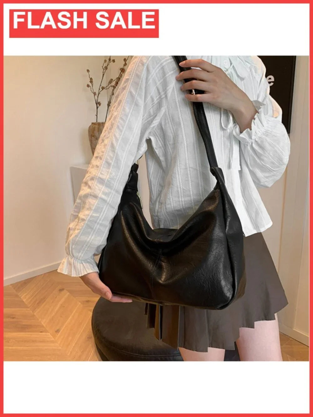 Vegan Leather Hobo Shoulder Bag Slouchy Purse Adjustable Strap